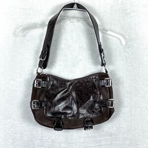 Berge Leather Suede Shoulder Bag Purse Brown Buckle Y2K Western Going Out